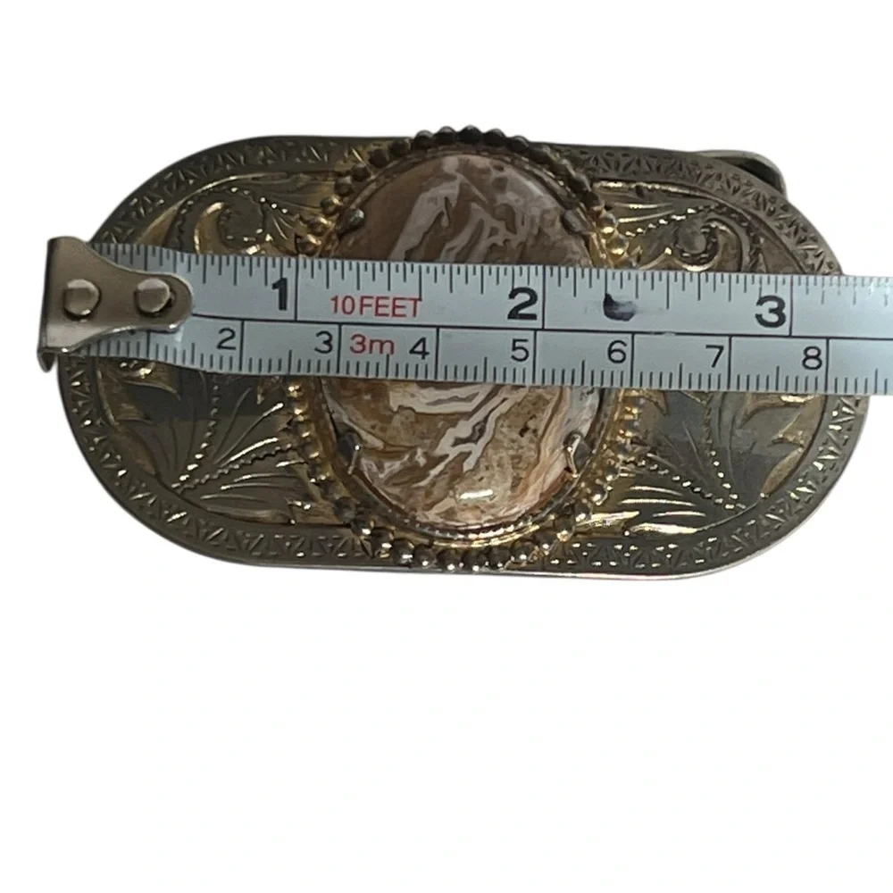 Vintage Y2K Western Style Etched Oval Cabochon Belt Buckle